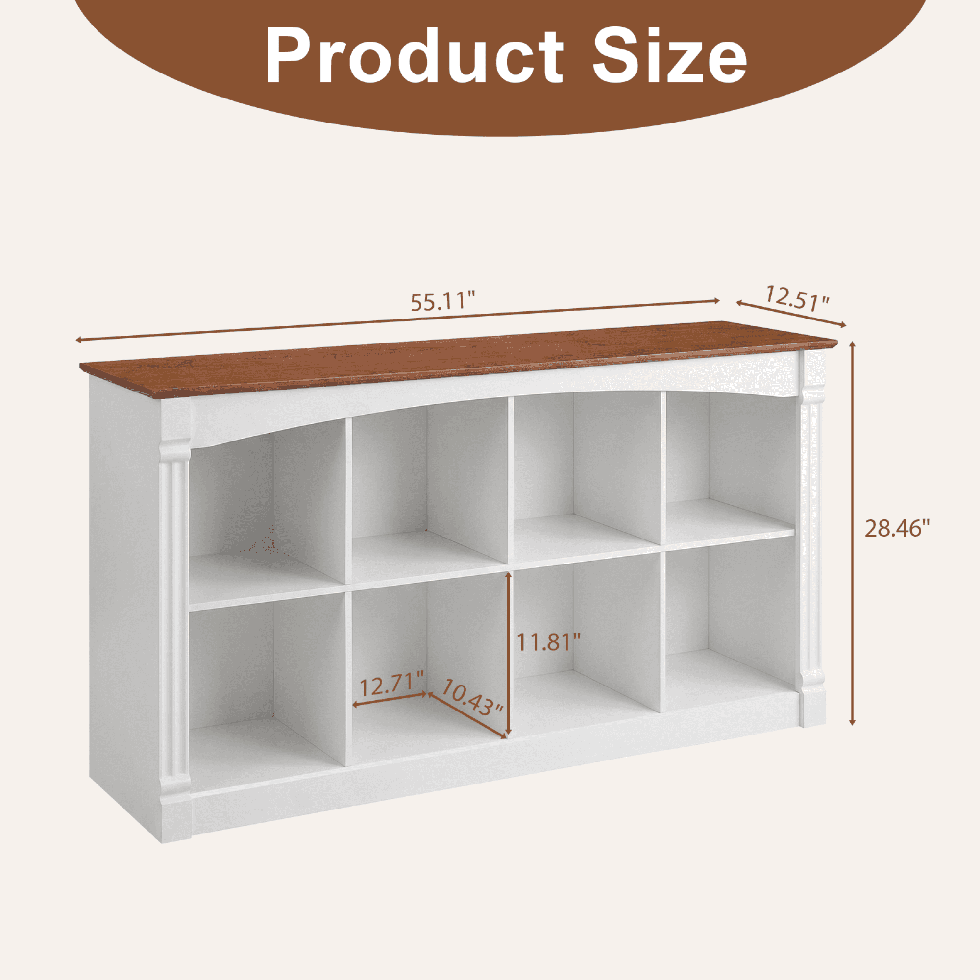 Leumius 8-Cube Storage Organizer, Two-Tone Wood 2-Tier Cube Bookcase with Decorative Moldings, Horizontal Open Cubby Display Shelf Unit, Low Bookshelf Console Table for Living Room, Bedroom, Office