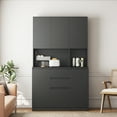 thumbnail image 4 of Kitchen Pantry Cabinet with Charging Station, Buffet Cupboards Sideboard with Drawer, Modern Kitchen Pantry Storage Cabinet with Microwave Stand for Kitchen,Living Room,Dinning Room, Black, 4 of 8
