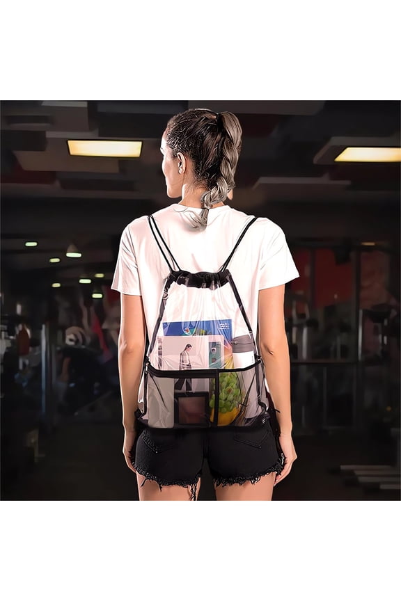 Waterproof Transparent Toiletry Storage Bag, Drawstring Design, Large Capacity, Mesh Side Pockets, Durable EVA Material, Portable Lightweight, Travel Beach Sports Dirty Clothes Backpack Organizer