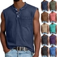 thumbnail image 5 of Zimjoy Mens Tank Tops Summer Casual Workout Loose Fit 3 Button Henley Shirts Lightweight Muscle Sleeveless Tee Shirts with Pockets Blue 3XL, 5 of 5