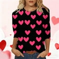 thumbnail image 2 of BangWanChi 3/4 Length Sleeve Womens Tops Women's Valentine's Day Fashion Printed T-shirt 3/4 Sleeves Blouse Round Neck Casual Tops, 2 of 5