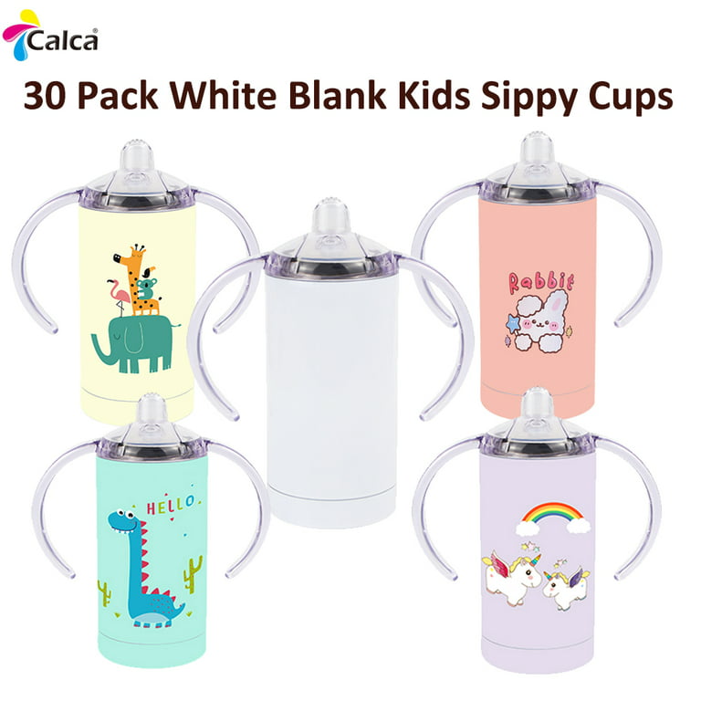 CALCA 30 Pack 12oz Sublimation Blank White Kids Sippy Cup Tumbler