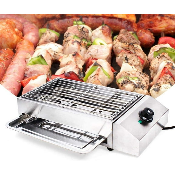 Portable Electric Grill Smokeless Electric Indoor Searing Grill Adjustable Temperature Control Food Griddle Stainless Steel Restaurant Teppanyaki Grill Adjustable Temperature from 50°c to 300°c