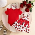 thumbnail image 2 of Wxirdiow Rompers for Summer Newborn Baby Girl Outfit Cute Ruffle Short Sleeve Floral Pattern Romper with Suspender Skirt Red Size,3-6 Months, 2 of 5