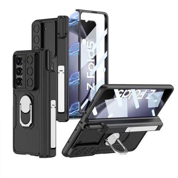 Frusde for Samsung Galaxy Z Fold 5 Case with Screen Protector Camera Cover All-Inclusive Case with Magnetic Kickstand-Black