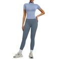 thumbnail image 3 of Women's 2 Piece Gym Set Short Sleeve Zip Up Activewear Top and Leggings, 3 of 9