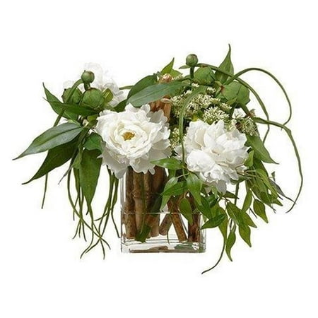 WF9193-WH-GR 19 x 19 x 21 in. Peony in Glass Vase - White Stunningly beautiful  this 19 hx21 w silk peony flower arrangement with glass vase will brighten up any room of your house. Resembling fresh cut spring flower stems  this beautiful faux flower arrangement with bursting colors is the perfect size to nestle into just about anywhere. Have spring flowers year round as this artificial flowers are maintenance and never need a drop of water. Features Includes shown decorative glass vase Peony with Glass VaseSpecifications Color: White Type of animal or plant product: Peony Dimensions: 19 x 19 x 21 in. - SKU: ZX9ALSFHM1901