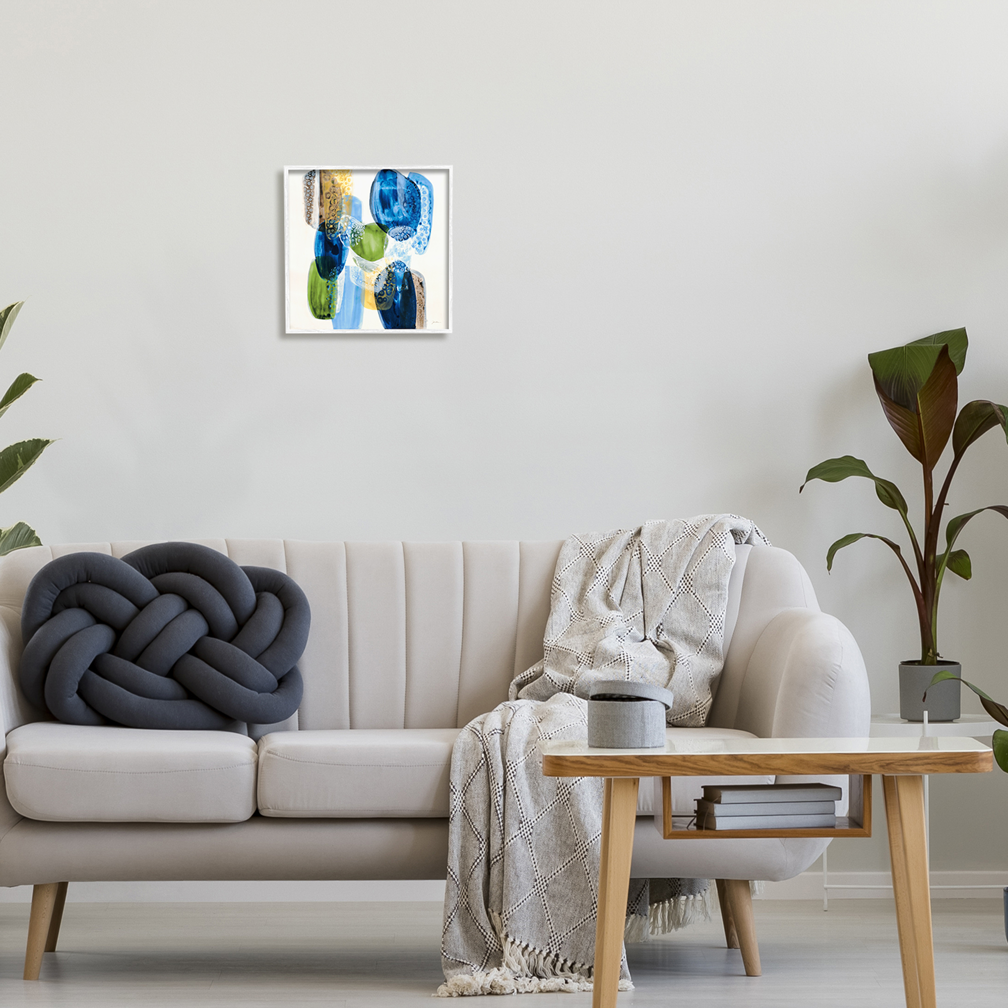 Stupell Industries Blue Modern Abstract Rocks Abstract Painting White Framed Art Print Wall Art, 12 x 12