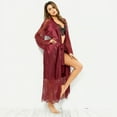 thumbnail image 4 of Women Nightdress Sexy Lace Satin Long Robes Deep V Neck Sleepwear Loungewear, 4 of 5