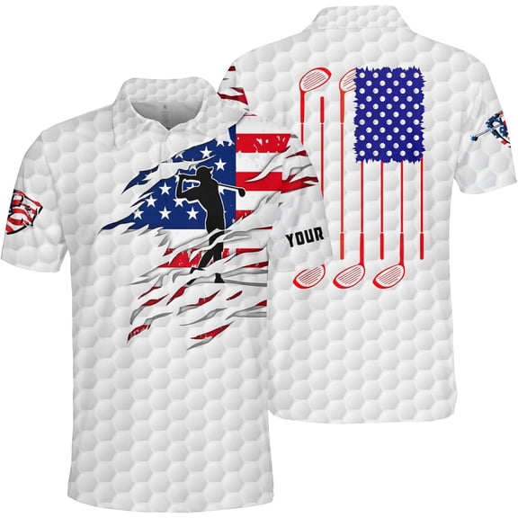 Personalized Name Funny Golf Polos for men 3D Printed, Customized Funny Golf Shirts for Men and Women, America Golf Polo (S)