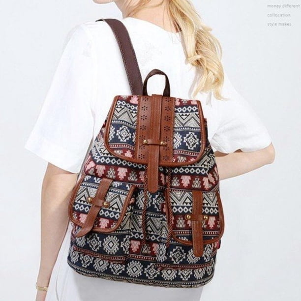Bohemian Style Canvas Backpack Purse for Women Daypack Hippie Canvas Women Backpack Purse- Boho Style Ethnic  main image 3