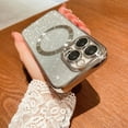 thumbnail image 5 of Compatible with iPhone 14 Pro Magnetic Glitter Case, Luxury Plating Cute Bling Clear Phone Case, Compatible with MagSafe for Women Girls with Camera Protector Back Cover - Silver, 5 of 10
