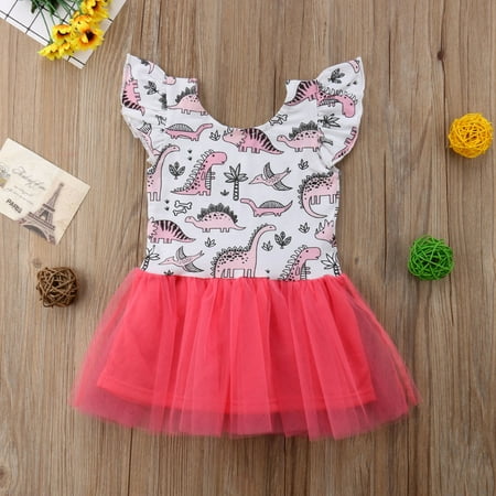 

Infant Baby Toddler Girls Summer Sleeveless Dinosaur Pageant Tutu Dress