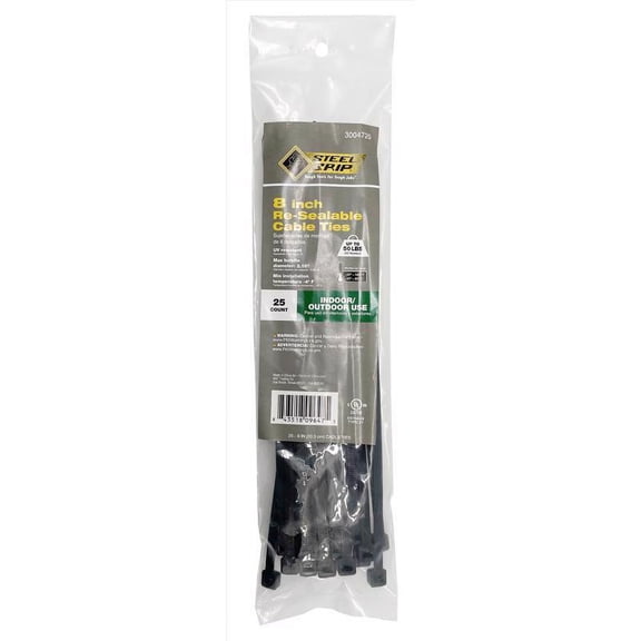 Steel Grip 3004720 8 in. Cable Tie, Black - Pack of 25