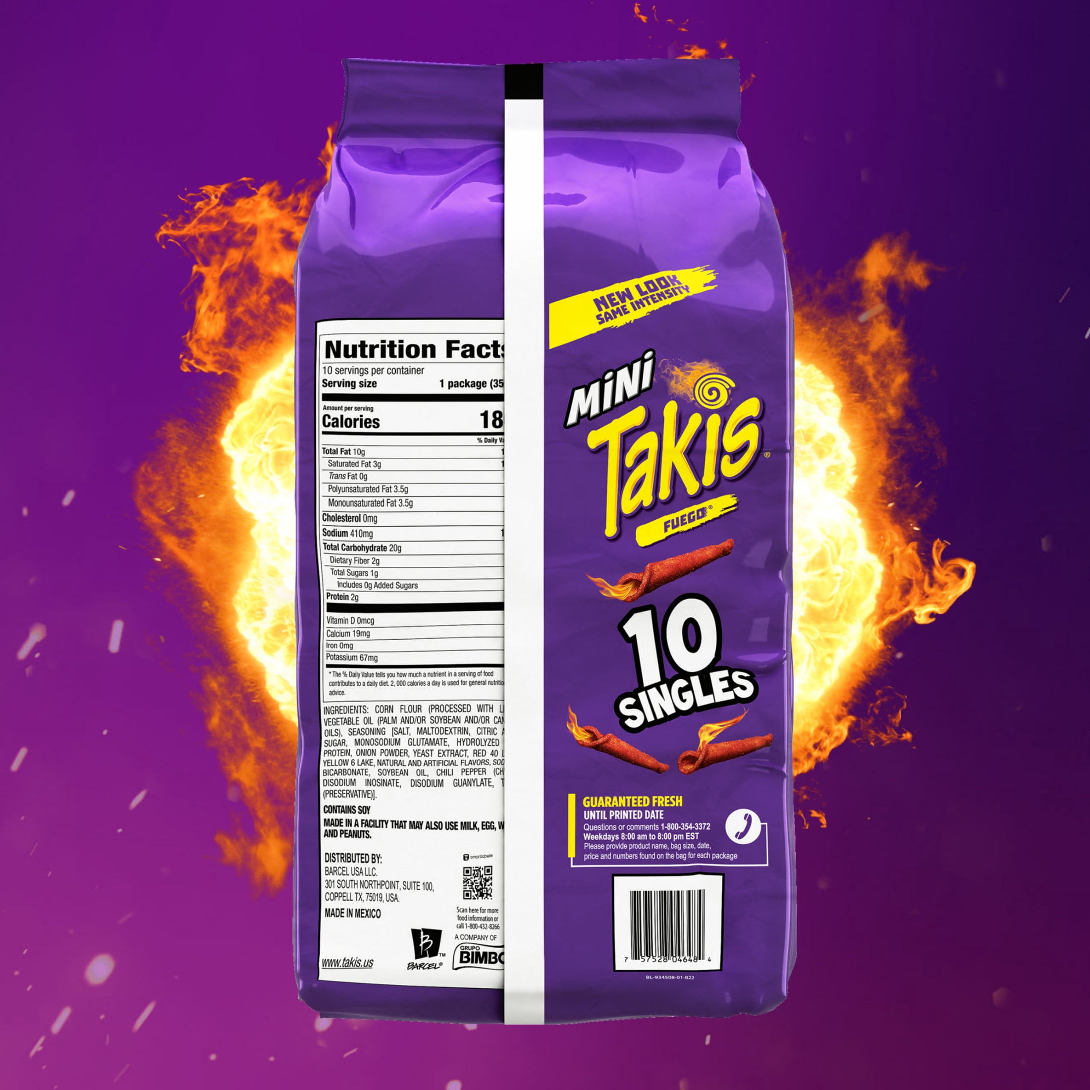 Takis Fuego Mini 10 pc / 1.23 oz Bite Size Multipack, Hot Chili Pepper & Lime Rolled Tortilla Chips