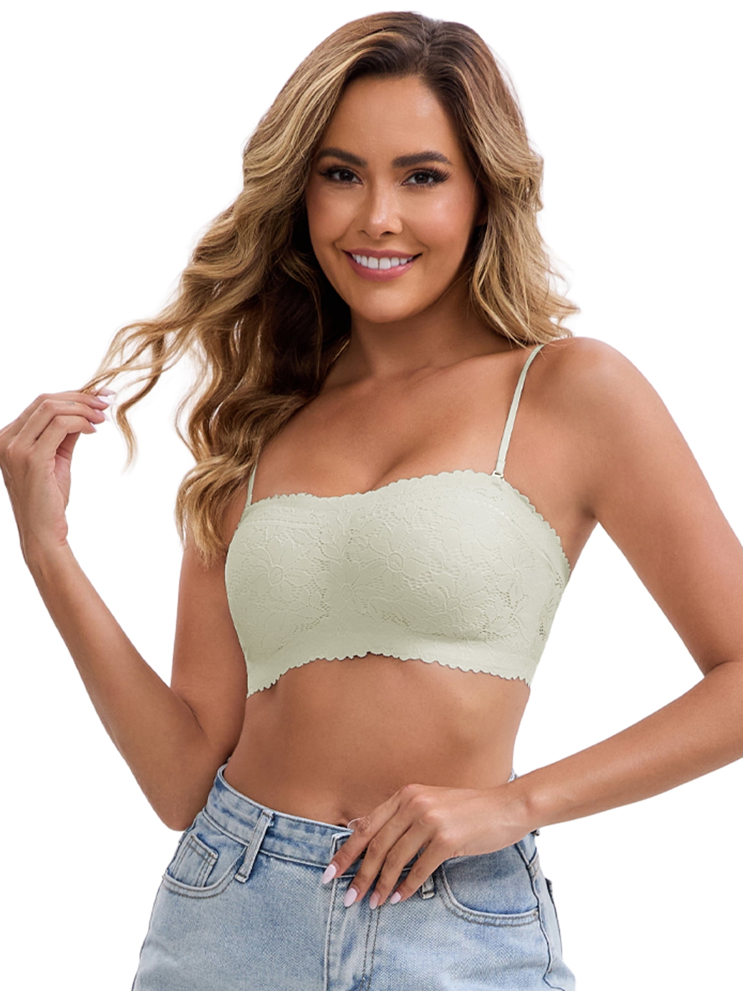 DARING DIVA Strapless Wireless Tube Bra Anti-Slip Push Up Lightweight M Green