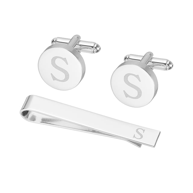 Uxcell Gemelos, Clip de Corbata Inicial y Juego de Gemelos para Hombres Clásico de Cobre, Letra S (Tono Plateado)