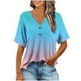 thumbnail image 2 of Women's V-Neck T-Shirt, Casual Button Up Shirt, Loose Fit Short Sleeve Top with Non-Positioning Print, Comfortable Daily Wear Blended Fabric, 2 of 6