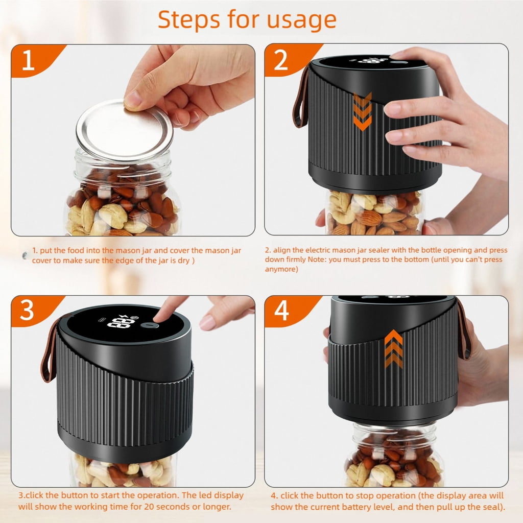 Miiottaa Electric Mason Jar Vacuum Sealer Kit Vacuum Bags Lunch Boxes Portable Vacuum