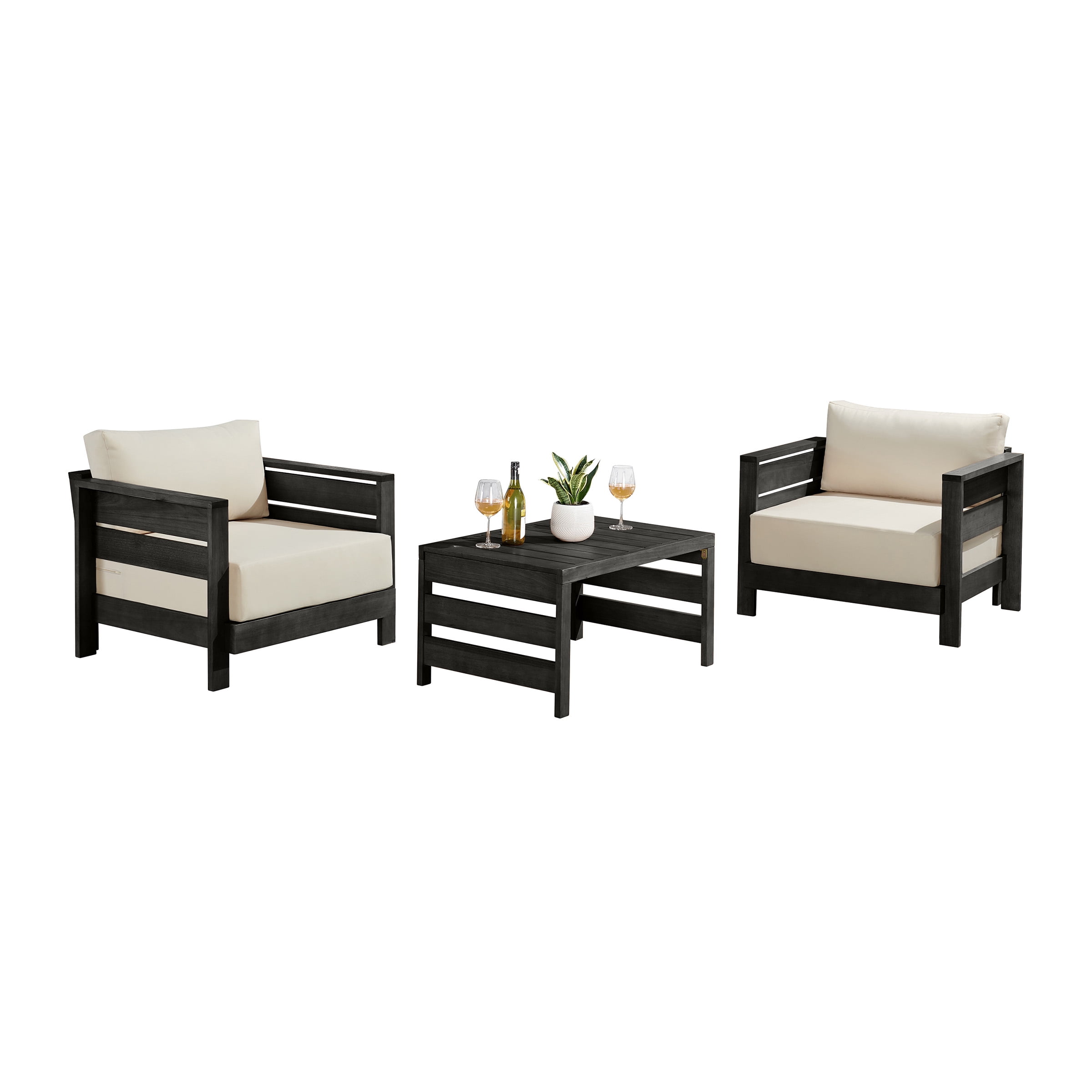 Alaterre Furniture Barton 3 Piece Patio Furniture Set with Table and Chairs (Black)