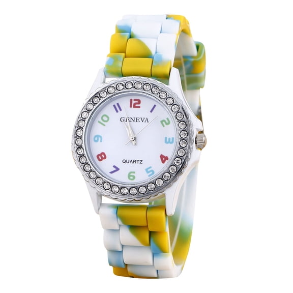 ZsaeSM Rainbow Watches for Women Rhinestone Bezel Colorful Quartz Ladies Watches Fashion Round Shape Wristwatches