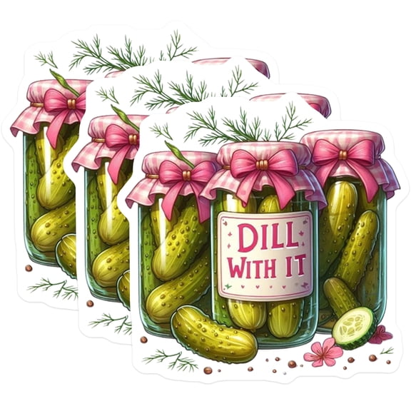 (3 Pack) Dill with It Decals - Pickle Lover Sticker - Funny Food Puns - 3 Inches On Longest Side - Easy Peel & Apply - Made in USA - 3MCS8704