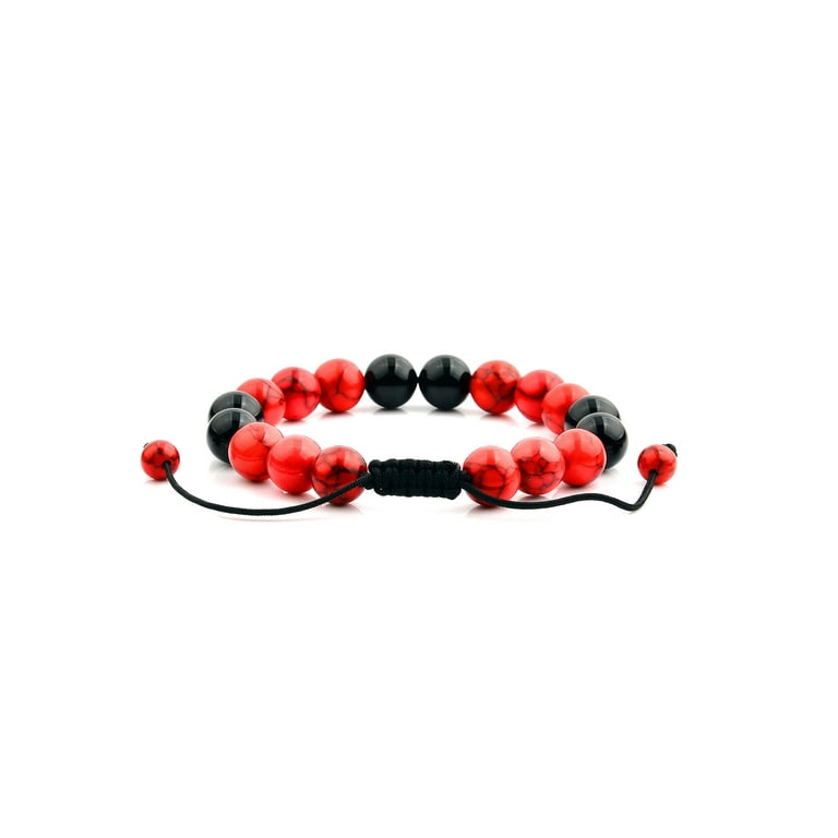 Coastal Jewelry Red Turquoise and Onyx Stone Beaded Bracelet