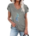 thumbnail image 2 of Blusa informal con estampado de manga corta y cuello en V de verano para mujer con estilo OAVQHLG3B Store  lin121212, 2 of 4