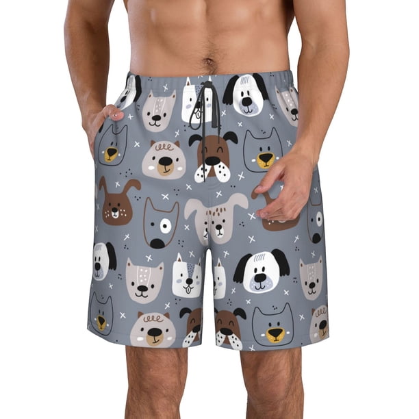Balery Cute Dog Faces Traje de Baño Estilo Hawaiano para Hombre, Shorts de Secado Rápido con Bolsillos-Small
