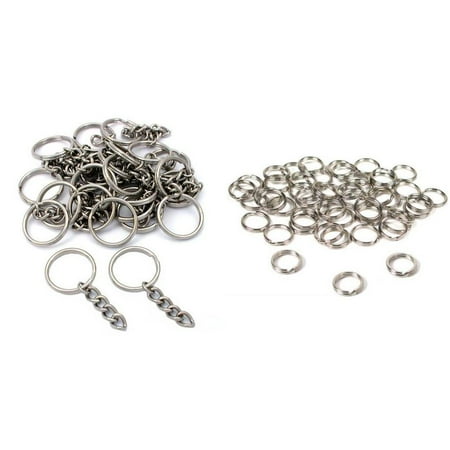 - Nickel Plated Key Chain Rings W/ Chain & Split Rings Jewelry Connectors 50 Pcs