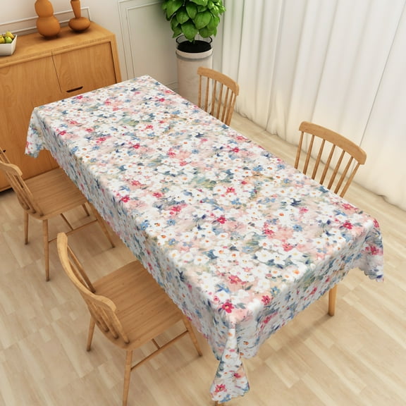 SUNOLIFE Pink Floral Tablecloth Rectangular Vintage Watercolor Flowers Table Cloth Cover 54x72 Inch