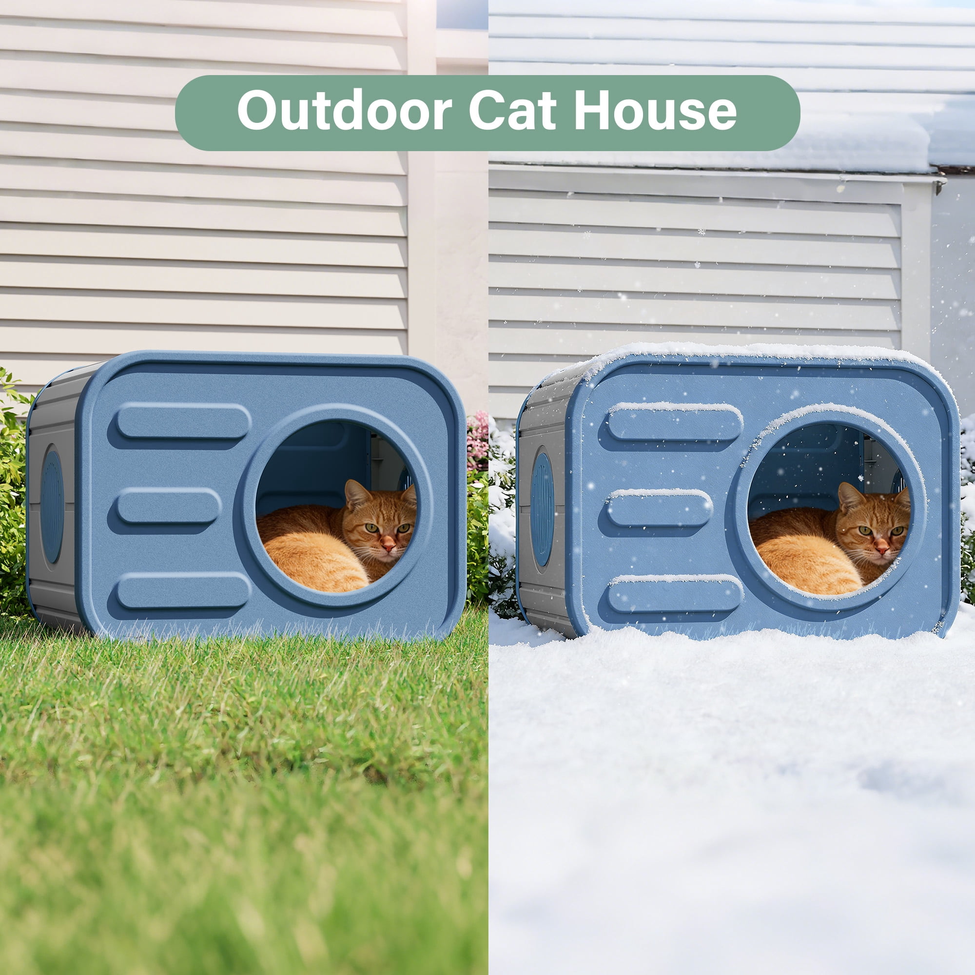 Nihsuao Weatherproof Resin Cat House, Camera-Shaped Design for Indoor & Outdoor Cats, Ventilated, Easy Assembly for Home Yard Garden, Blue