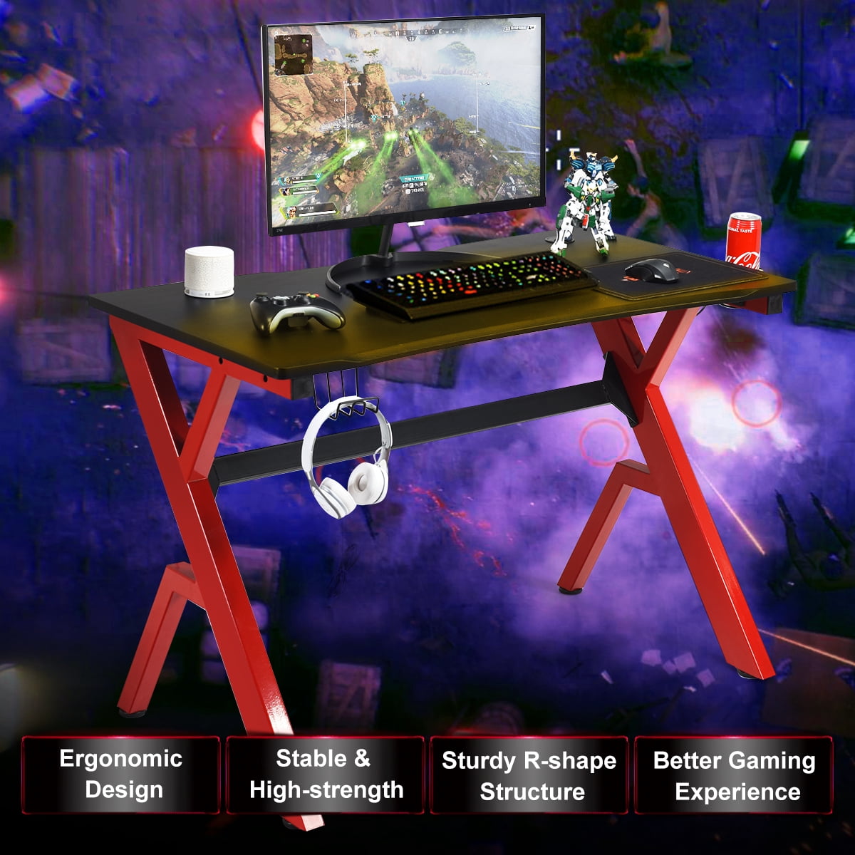 Costway Gaming Desk Computer Desk W Controller Headphone Storage Mouse Pad Cup Holder Walmart Com Walmart Com