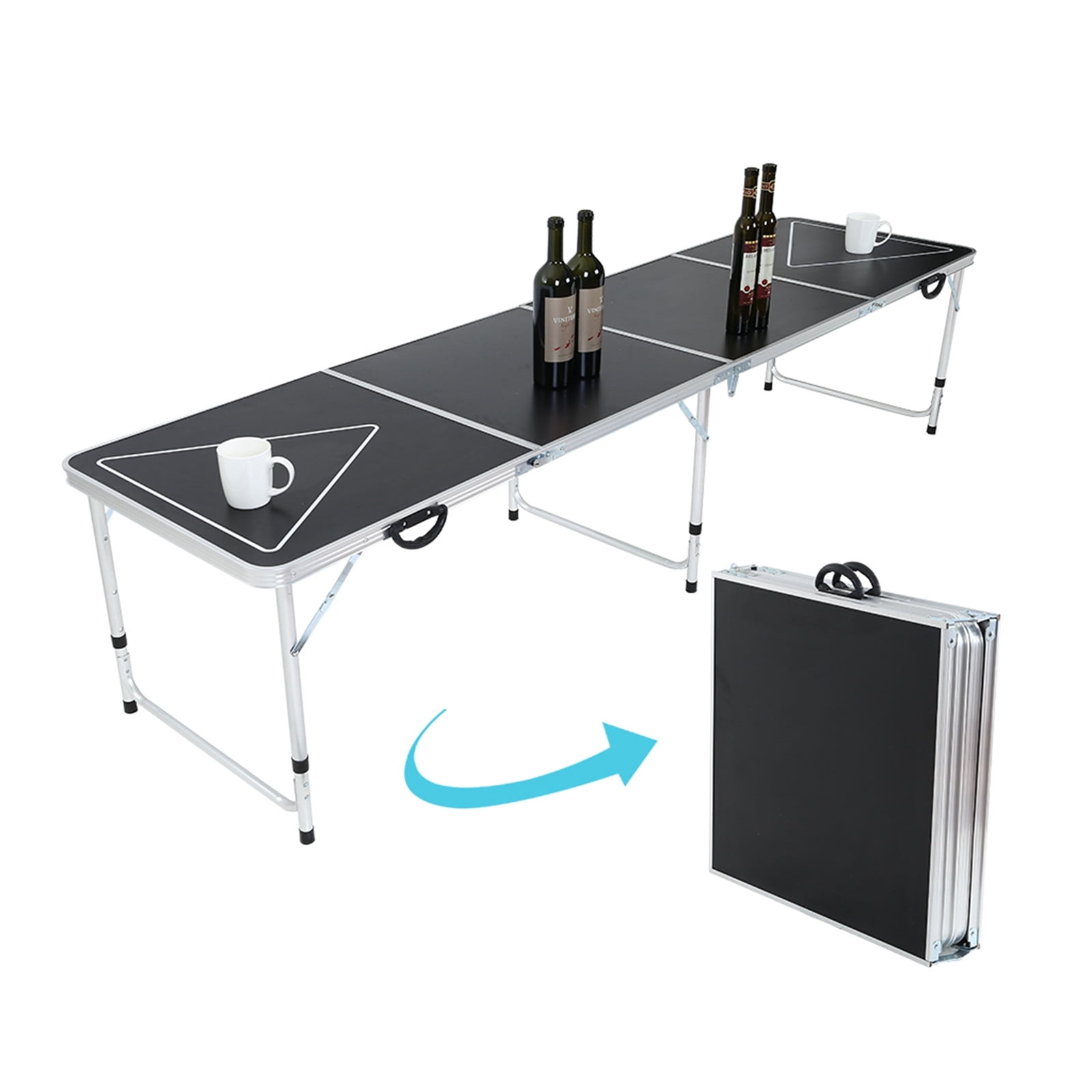 8 Foot Beer Pong Table Premium Outdoor Folding Table Adjustable Height Outdoor 