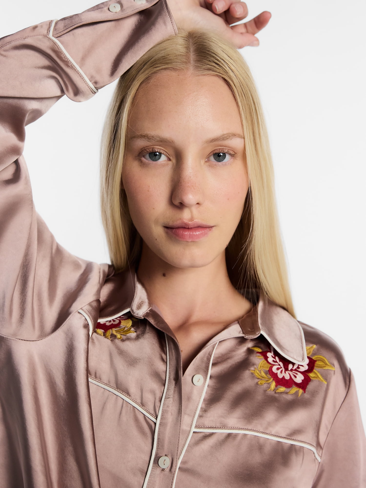 Kacey Lee Women's Satin Sleep Shirt with Long Sleeves, Size XS-XXL