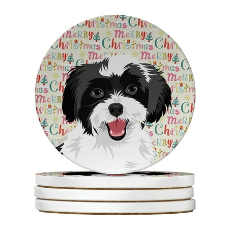 

Shih-Tzu Black and White #3 Christmas Large Sandstone Coasters Pack of 4 4 in x 4 in