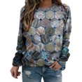 thumbnail image 1 of Camisas informales de manga larga para mujer, sudadera de cuello redondo con estampado de rombos geométricos, jersey de cuello redondo, Tops tipo túnica holgados Pompotops  FGAJ971, 1 of 6
