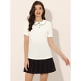 thumbnail image 2 of Blusa de manga corta con cuello Peter Pan y ribete en contraste para mujer Blanco M, 2 of 5