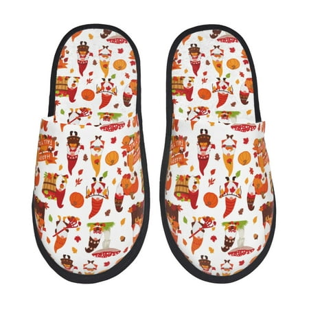 

Noikeo Autumn Gnome Pattern Cozy Slippers Indoor for Women and Mens Fuzzy House Shoes Soft Plush Warm Slip-on Slippers-