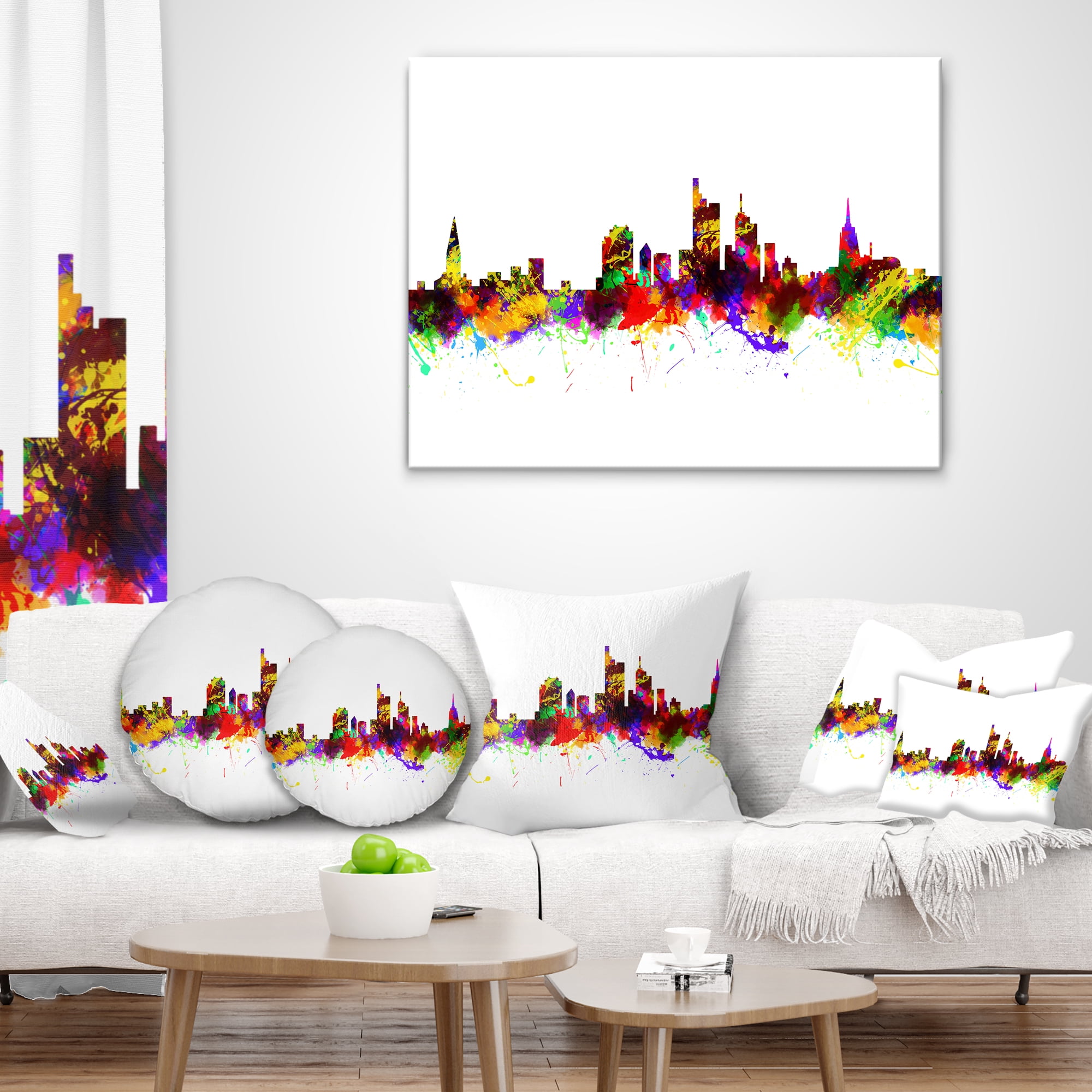 Designart Frankfurt Germany Skyline - Cityscape Throw Pillow - 16x16