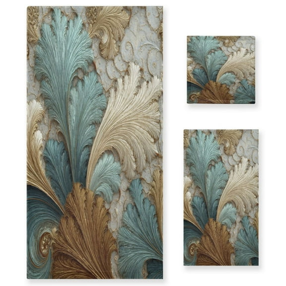 3 Sizes of Towel Sets Including Bath Towel Hand Towel and Washcloth for Daily Use Spiral Of Leaves