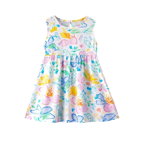 ATOGUTA Girls Dresses Straps Party Dresses Cute Printed Sleeveless Beach Sundress, Size 1T-11