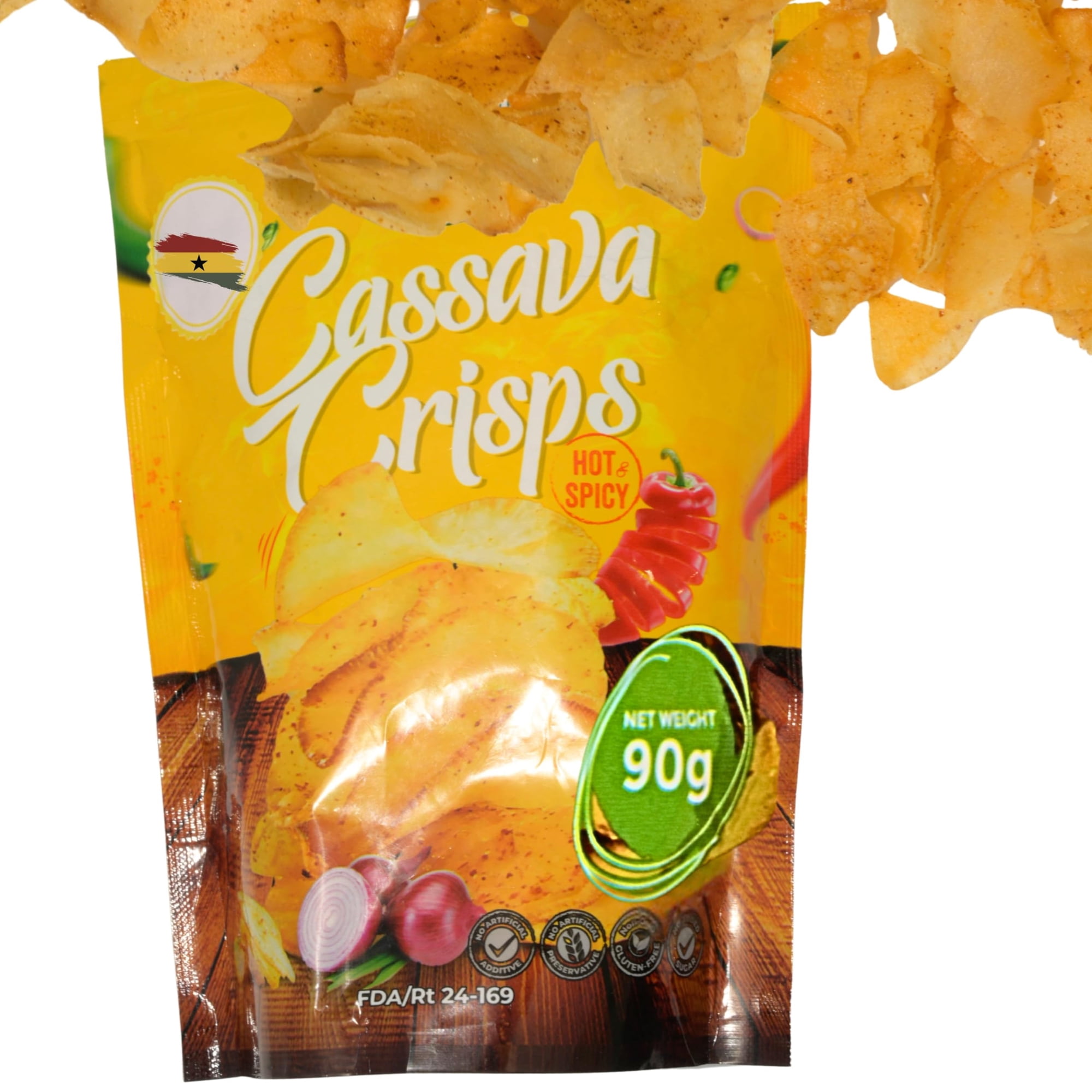 African Delights Cassava Chips, Hot & Spicy, Pack of 3 (90g Each)