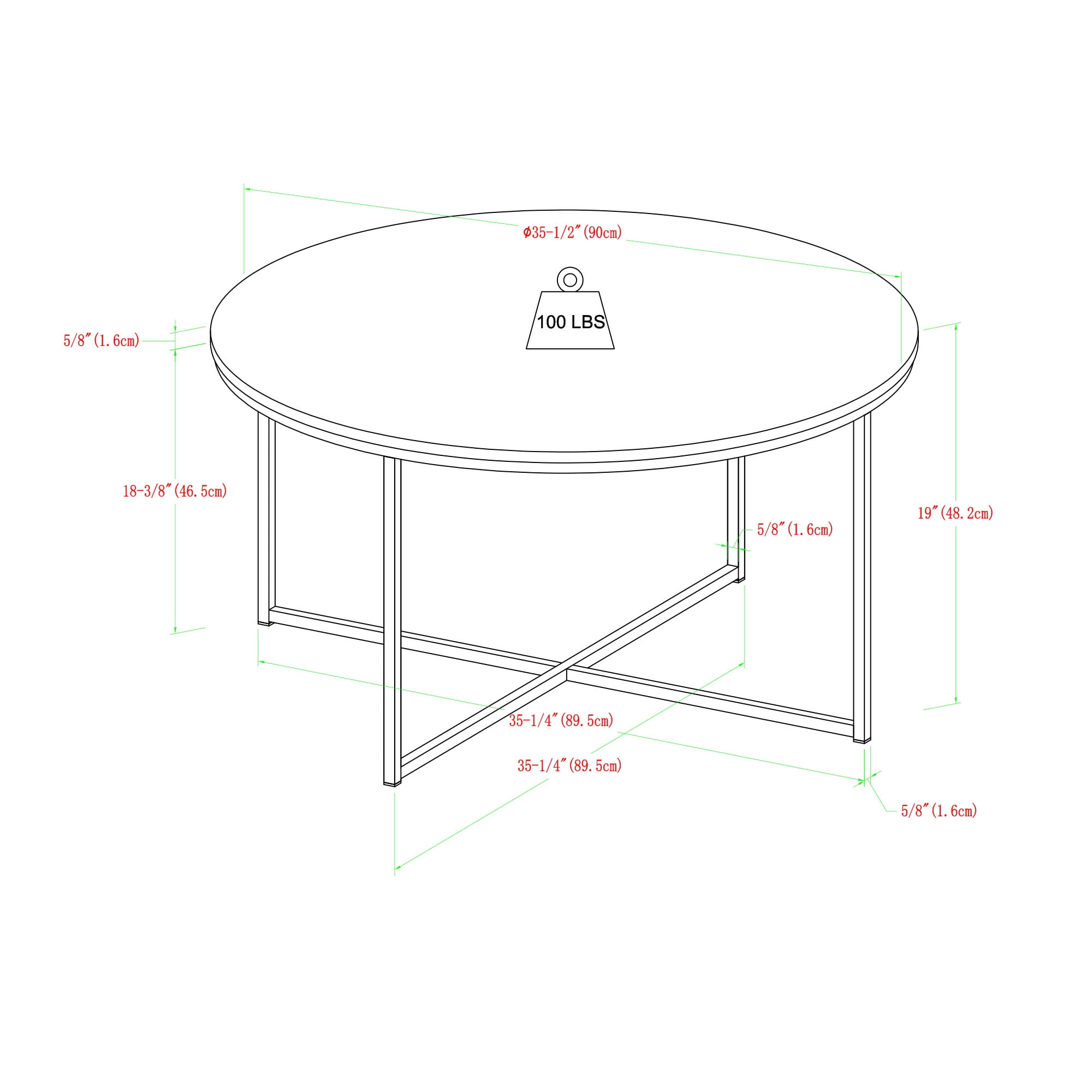 Ember Interiors Modern Round Coffee Table, Brown Faux Marble/Black
