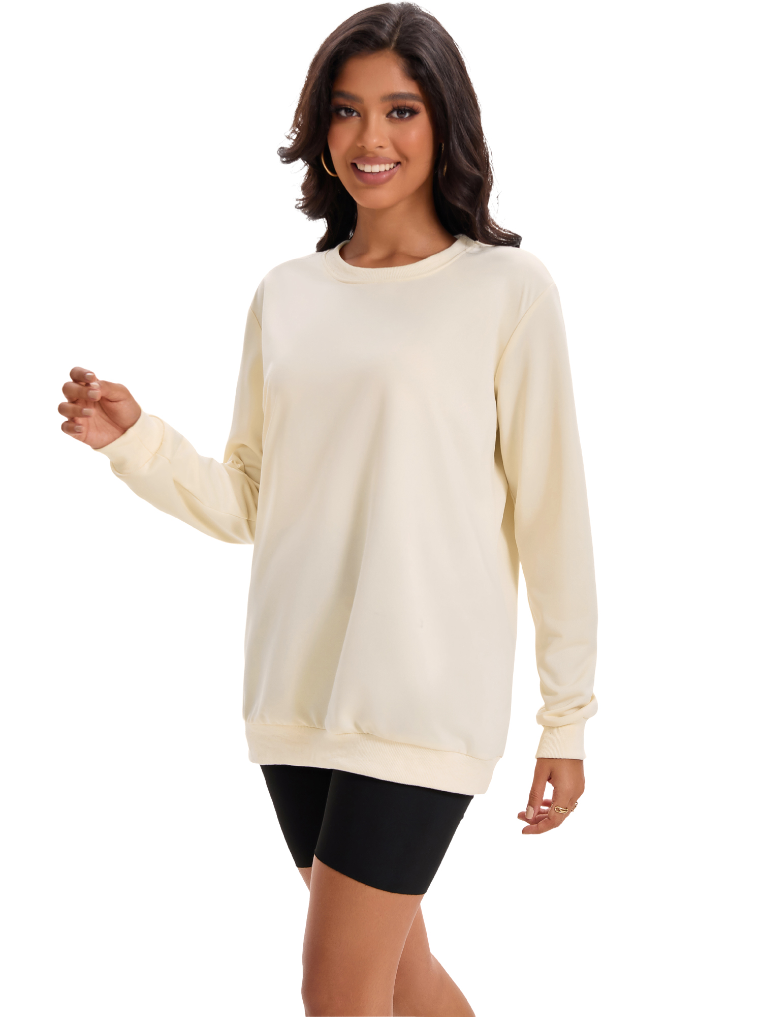 Unique Bargains Womens Sweatshirt Crew Neck Long Sleeve Pullover Shirts M Apricot