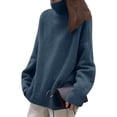 thumbnail image 3 of Women'S Loose Turtle Neck Long Sleeve Pullover Sweater Autumn and Winter Knitted Pullover Top Blue One size, 3 of 9