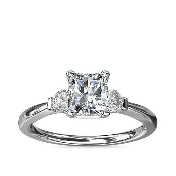 0.70 Ct Radiant Cut Natural Diamond Stylish Three Stone Ring for Anniversary Solid 14K White Gold Size 4