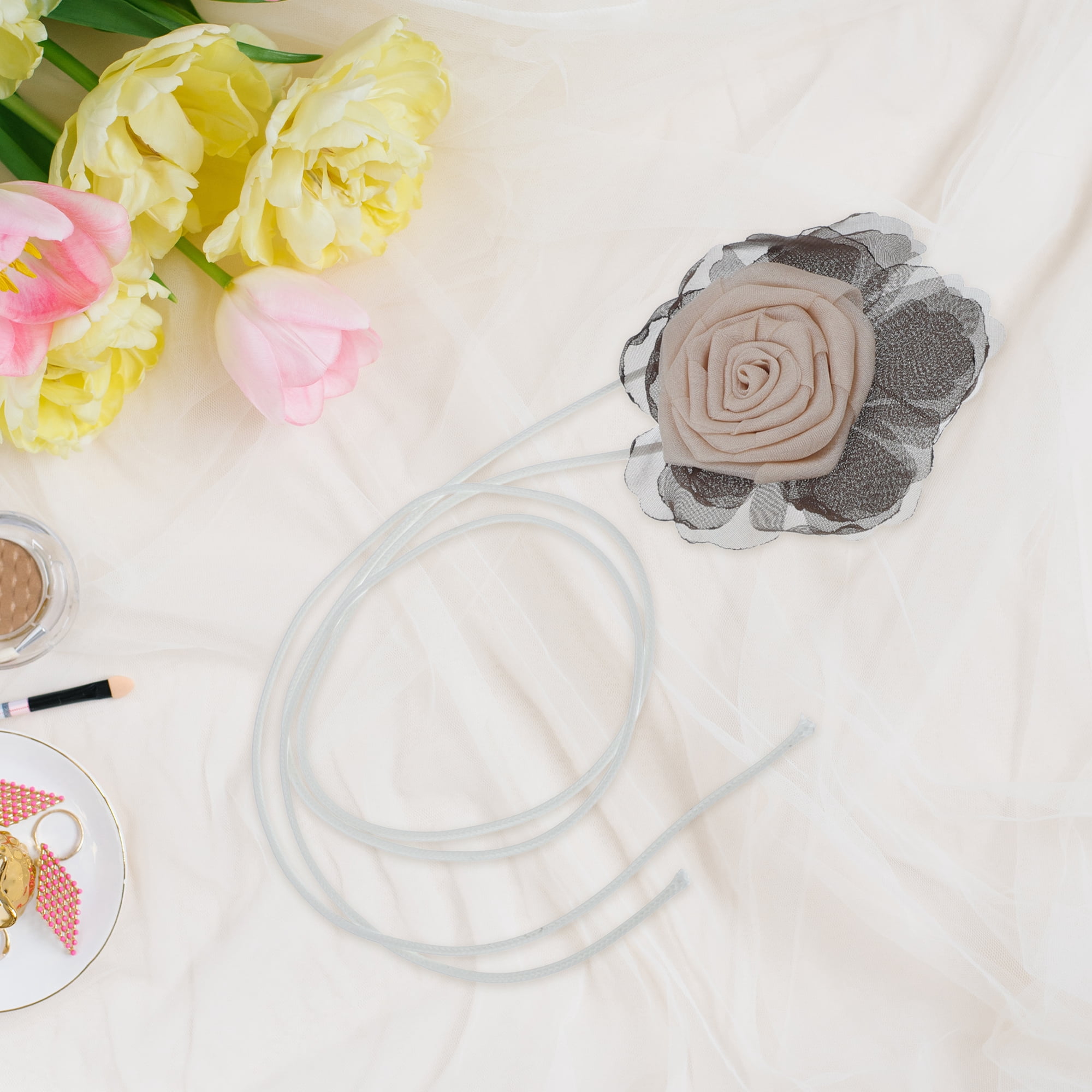 Unique Bargains Flower Choker Necklace 1Pc Apricot Gray
