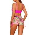 thumbnail image 3 of Conjuntos de bikini con cordón para mujer, 2 piezas, estampado tropical, pantalones cortos de cintura alta, trajes de baño, talla X-Large, rojo rosa, 3 of 5