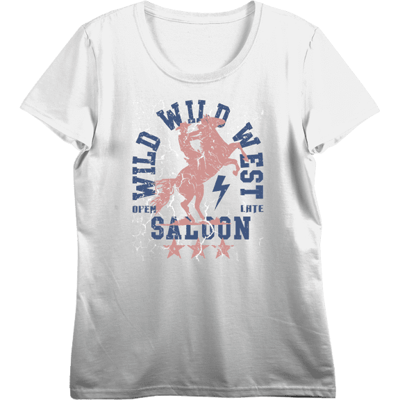 Wild Wild West Saloon Adult Vivid White Crew Neck Short Sleeve Tee-XS